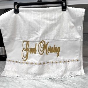 White Embroidered GOOD MORNING Decorative Kitchen Towel